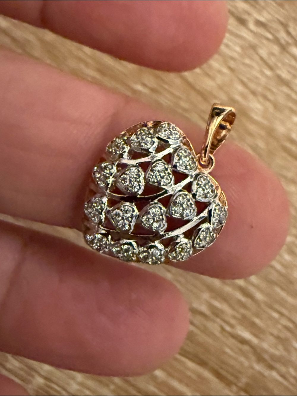Heart-Shaped Pavé Pendant Necklace -  Gold Tone